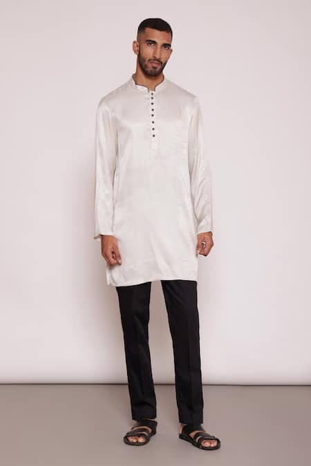 Lacquer Embassy White Kurta Moroccon Satin Printed Linear And Pant Set 