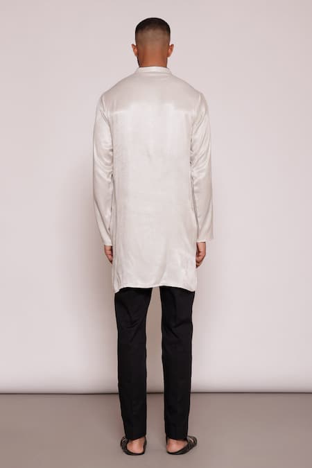 Shop Lacquer Embassy White Silk, Cotton Linear Print Kurta And Pant Set at Aza Fashions Shop_Lacquer Embassy_White Silk, Cotton Linear Print Kurta And Pant Set _at_Aza_Fashions