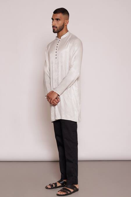 Lacquer Embassy White Silk, Cotton Linear Print Kurta And Pant Set Online at Aza Fashions Lacquer Embassy_White Silk, Cotton Linear Print Kurta And Pant Set _Online_at_Aza_Fashions