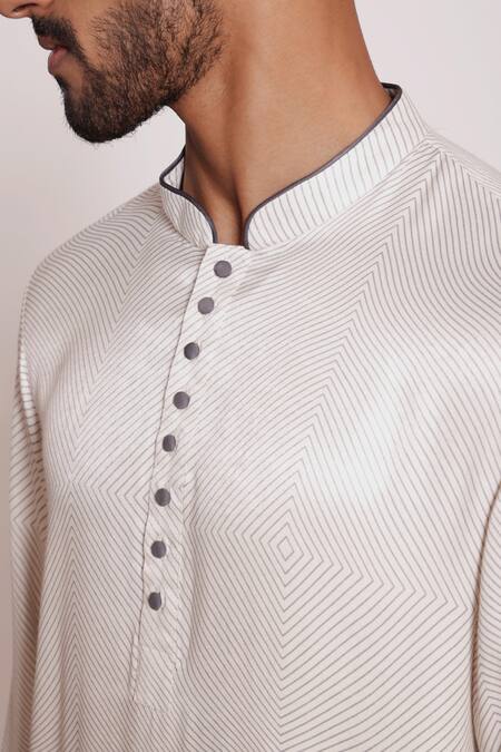 Shop Lacquer Embassy White Silk, Cotton Linear Print Kurta And Pant Set Online at Aza Fashions Shop_Lacquer Embassy_White Silk, Cotton Linear Print Kurta And Pant Set _Online_at_Aza_Fashions