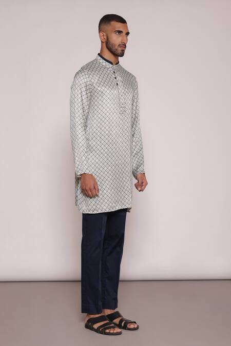 Shop_Lacquer Embassy_Green Cotton Floral Geometric Print Kurta And Pant Set _Online_at_Aza_Fashions