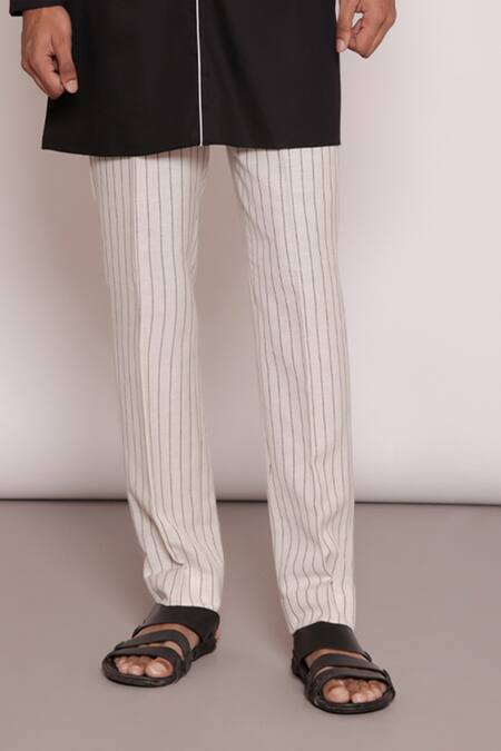 Shop_Lacquer Embassy_Black Satin, Viscose, Contrast Piping Kurta And Pant Set _Online_at_Aza_Fashions