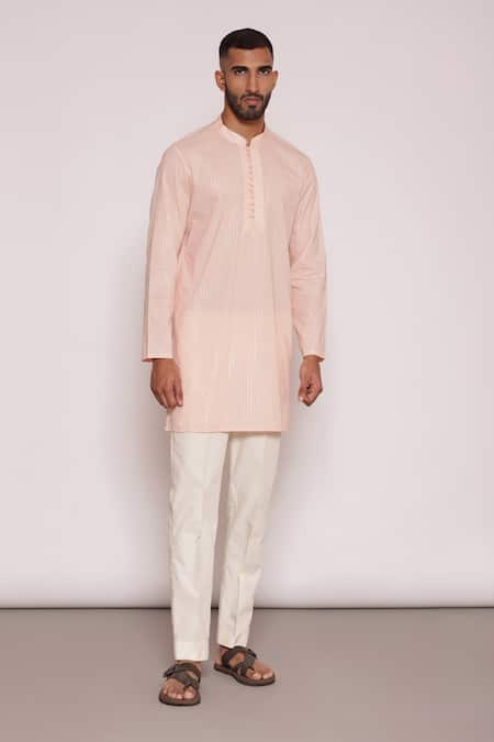 Lacquer Embassy Peach Kurta Cotton Lurex Striped And Pant Set 