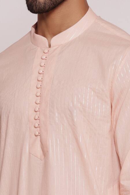 Buy Lacquer Embassy Peach Cotton, Lurex Striped Kurta And Pant Set Online at Aza Fashions Buy_Lacquer Embassy_Peach Cotton, Lurex Striped Kurta And Pant Set _Online_at_Aza_Fashions