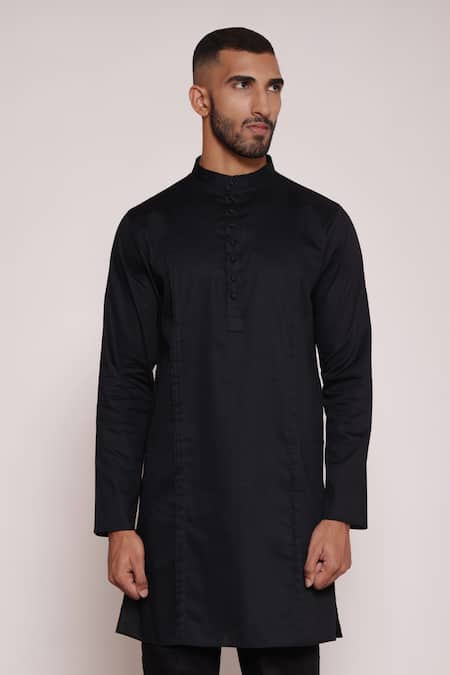 Shop Lacquer Embassy Black Cotton Space Tucked Kurta And Pant Set at Aza Fashions Shop_Lacquer Embassy_Black Cotton Space Tucked Kurta And Pant Set _at_Aza_Fashions
