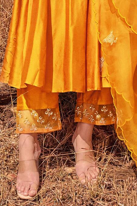 Islie By Priya Jain Orange Organza, Silk Sequins, Beads, Embroidery V-neck Floral Yoke Anarkali Set Online at Aza Fashions Islie By Priya Jain_Orange Organza, Silk Sequins, Beads, Embroidery V-neck Floral Yoke Anarkali Set _Online_at_Aza_Fashions