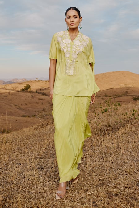 Islie By Priya Jain Floral Patchwork Embroidered Top & Skirt Set 