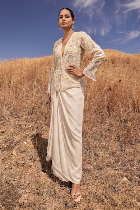 Islie By Priya Jain Floral Embroidered Jacket Skirt Set 