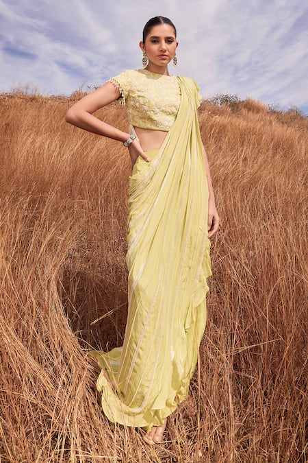 ISLIE BY PRIYA JAIN Pre-Draped Sharara Saree With Embroidered Blouse 