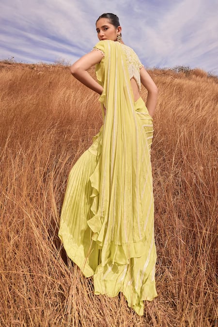 Islie By Priya Jain Pre-Draped Sharara Saree With Embroidered Blouse 