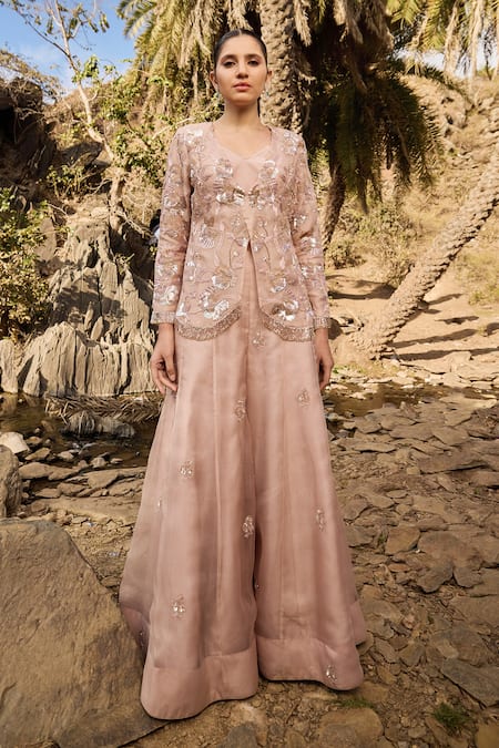 Islie By Priya Jain Floral Embroidered Jacket Sharara Set 