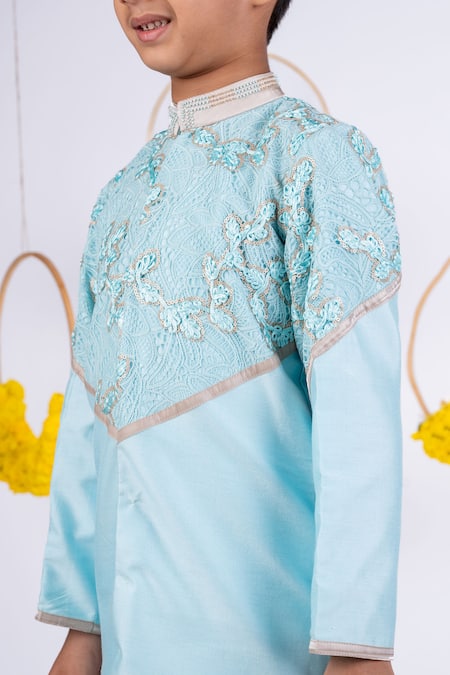 Shop Toplove Blue Cotton, Chiffon, Organza Sequins, Embroidery Self Kurta And Trouser Set at Aza Fashions Shop_Toplove_Blue Cotton, Chiffon, Organza Sequins, Embroidery Self Kurta And Trouser Set _at_Aza_Fashions
