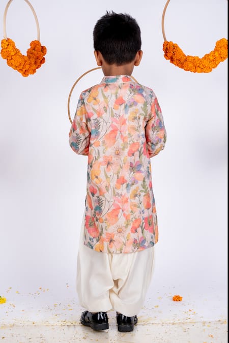 Shop Toplove Multi Color Cotton Embroidery, Sequins Floral Print Work Kurta And Cowl Pant Set at Aza Fashions Shop_Toplove_Multi Color Cotton Embroidery, Sequins Floral Print Work Kurta And Cowl Pant Set _at_Aza_Fashions