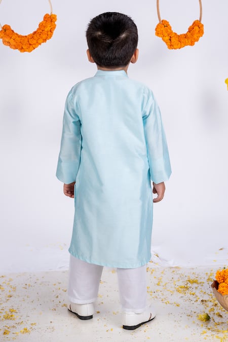 Shop_Toplove_Blue Cotton, Silk Embroidery Wire Kurta And Pyjama Set _at_Aza_Fashions
