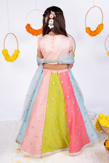 Shop Toplove Multi Color Cotton, Silk, Organza Mirrors, Embroidery Panelled Lehenga Set at Aza Fashions Shop_Toplove_Multi Color Cotton, Silk, Organza Mirrors, Embroidery Panelled Lehenga Set _at_Aza_Fashions