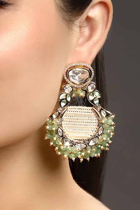 Hrisha Jewels Noor Polki Embellished Chandbali Earrings 