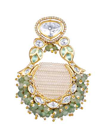 HRISHA Gold Plated Metallic Thread, Crystals, Noor Polki Embellished Chandbali Earrings Online at Aza Fashions HRISHA_Gold Plated Metallic Thread, Crystals, Noor Polki Embellished Chandbali Earrings _Online_at_Aza_Fashions