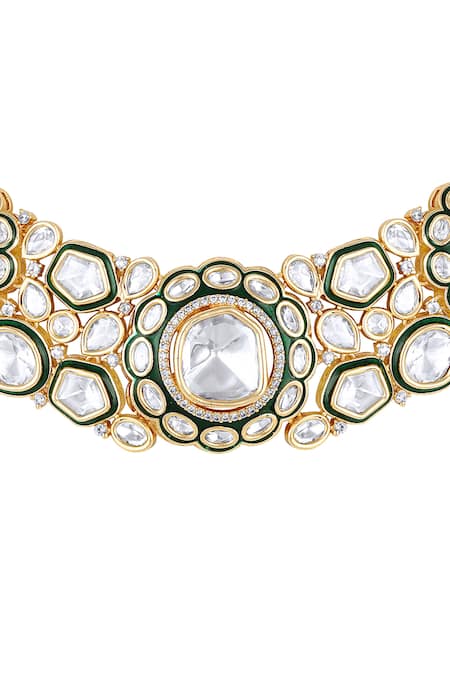 Buy_HRISHA_Gold Plated Metallic Thread Geometric Bloom Embellished Necklace Set_Online_at_Aza_Fashions