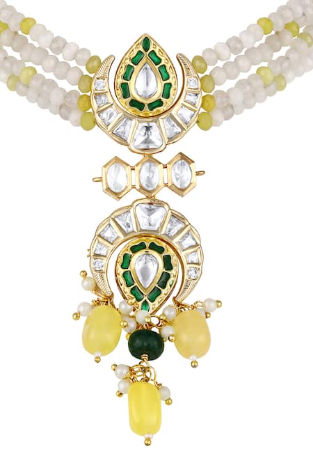 Buy HRISHA Gold Plated Pearls, Metallic Thread Trellis Bloom Embellished Necklace Set Online at Aza Fashions Buy_HRISHA_Gold Plated Pearls, Metallic Thread Trellis Bloom Embellished Necklace Set _Online_at_Aza_Fashions