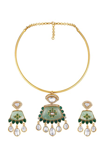 Hrisha Ornate Bloom Embellished Hasli Necklace Set 