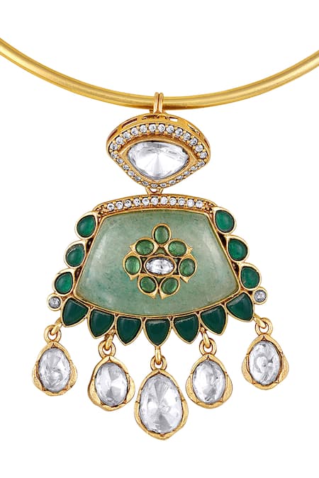 Buy_Hrisha_Gold Plated Metallic Thread, Ornate Bloom Embellished Hasli Necklace Set _Online_at_Aza_Fashions