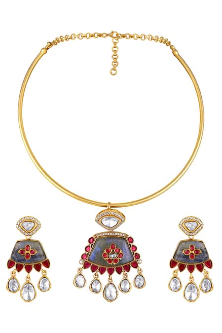 Hrisha Glory Bloom Embellished Hasli Necklace Set 