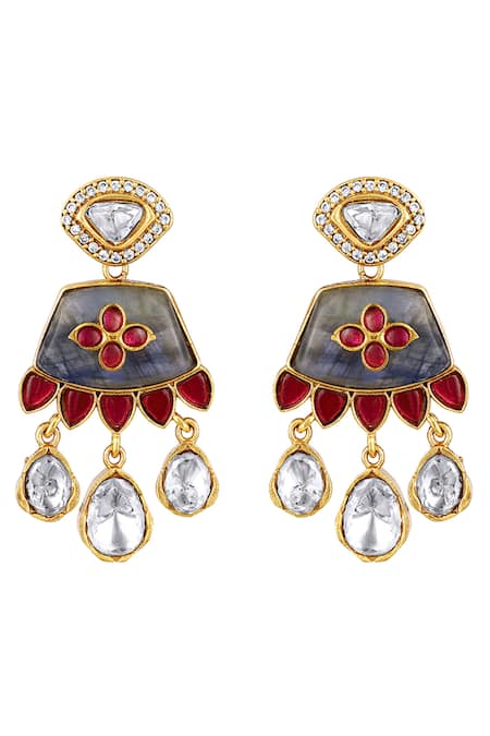 Hrisha_Gold Plated Smocking, Diamonds, Glory Bloom Embellished Hasli Necklace Set _Online_at_Aza_Fashions