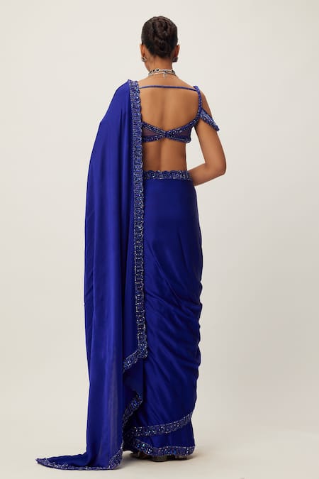 Shop Vvani By Vani Vats Blue Georgette, Satin Crystals, Sequins, Cut Work Embellished Saree With Blouse at Aza Fashions Shop_Vvani By Vani Vats_Blue Georgette, Satin Crystals, Sequins, Cut Work Embellished Saree With Blouse _at_Aza_Fashions