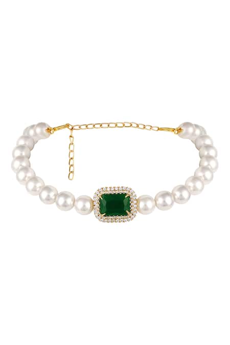 Hrisha Shell Pearl & Emerald Stone Embellished Choker Necklace 