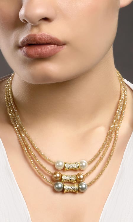 Hrisha Jewels Shell Pearl Embellished Three Layered Necklace 