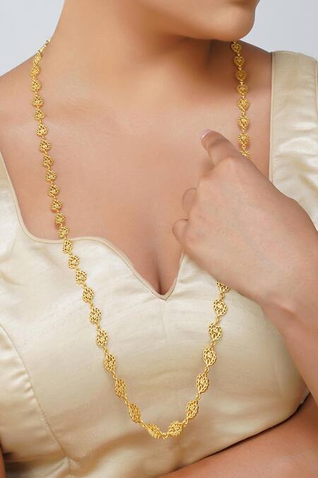ZARIIN_Gold Plated Imperial Notes Filigree Long Necklace _at_Aza_Fashions