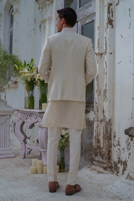 Amrit Dawani Silk Embroidered Floral Deer Bandhgala Trouser Set 