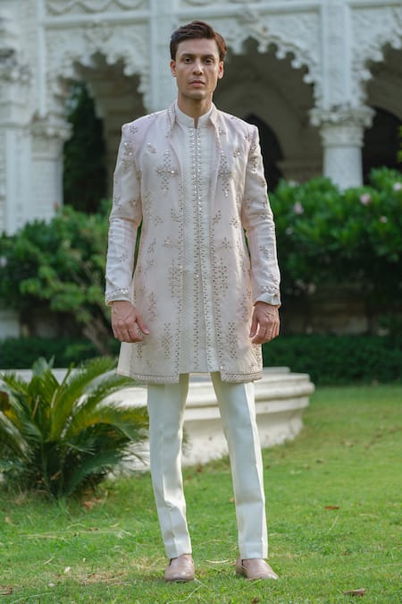 Amrit Dawani Geometric Mirrorwork Embroidered Jacket Kurta Set 