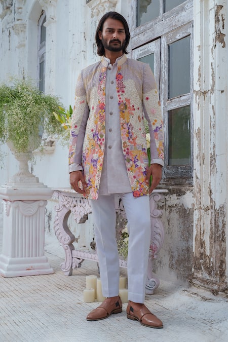 Amrit Dawani Floral Patchwork Embroidered Jacket Kurta Set 