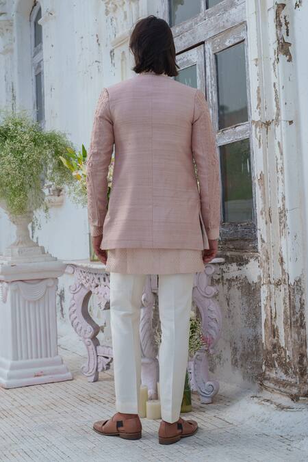 Amrit Dawani Thread Embroidered Geometric Open Jacket Kurta Set 