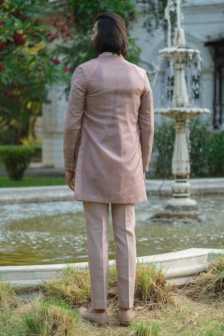 Amrit Dawani Geometric Cutdana Embellished Jacket Kurta Set 