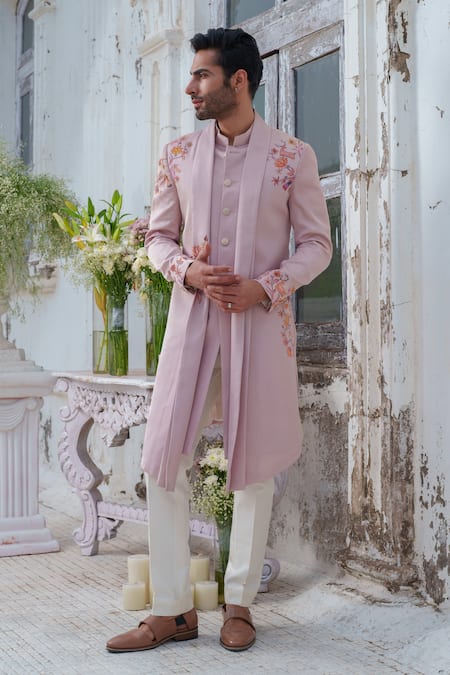 Amrit Dawani Hand Painted Open Cape Attached Kurta With Trouser 