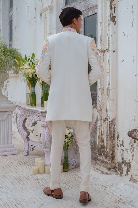 Amrit Dawani Thread Embroidered Floral Jaal Jacket Kurta Set 