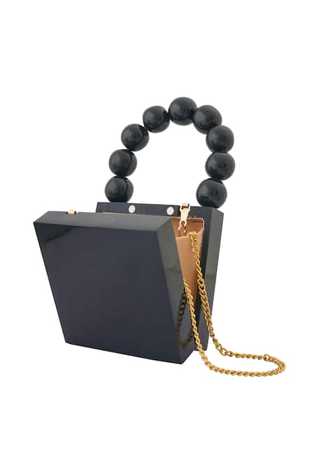Shop Boxwish By Bhumika Black Pearls Handle Clutch at Aza Fashions Shop_Boxwish By Bhumika_Black Pearls Handle Clutch _at_Aza_Fashions