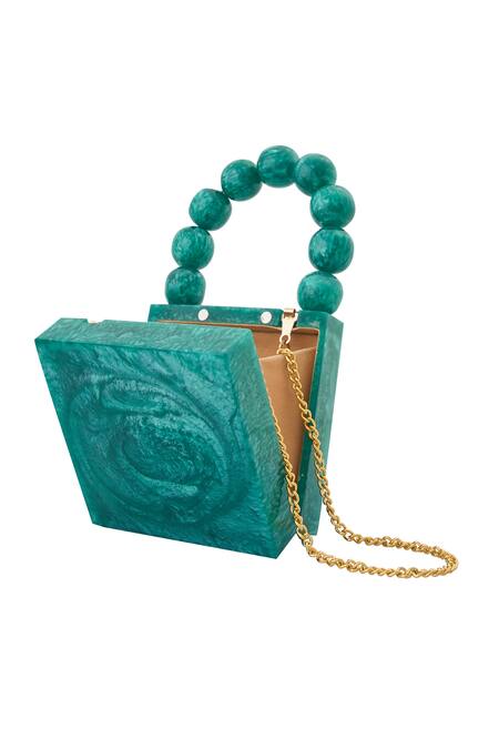 Boxwish By Bhumika Green Pearls Handle Marble Effect Clutch Online at Aza Fashions Boxwish By Bhumika_Green Pearls Handle Marble Effect Clutch _Online_at_Aza_Fashions