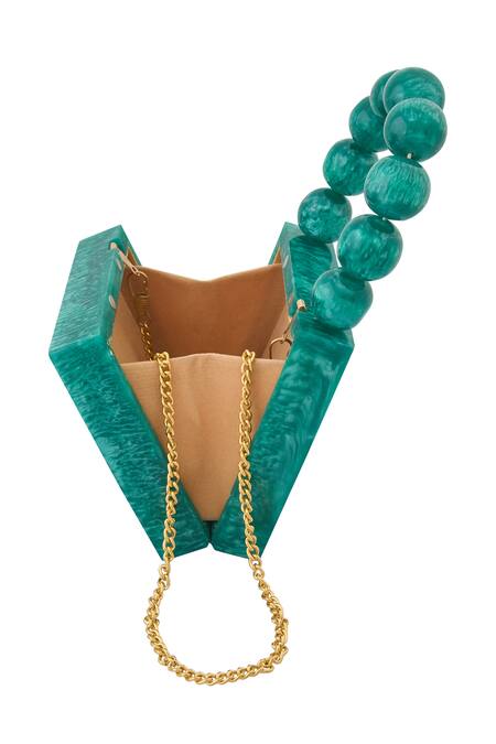 Shop Boxwish By Bhumika Green Pearls Handle Marble Effect Clutch Online at Aza Fashions Shop_Boxwish By Bhumika_Green Pearls Handle Marble Effect Clutch _Online_at_Aza_Fashions