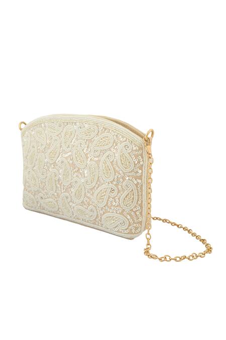 Boxwish By Bhumika White Sequins, Beads Paisley Embroidered Bag Online at Aza Fashions Boxwish By Bhumika_White Sequins, Beads Paisley Embroidered Bag _Online_at_Aza_Fashions