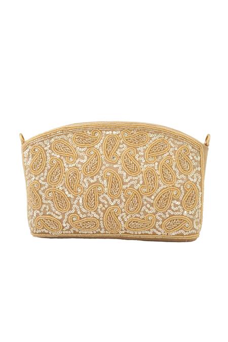 Shop_Boxwish By Bhumika_Gold Sequins, Beads Paisley Embroidered Bag _Online_at_Aza_Fashions