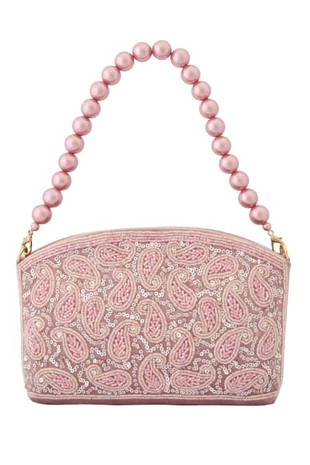 Boxwish By Bhumika Pink Crystal Paisley Embroidered Bag 