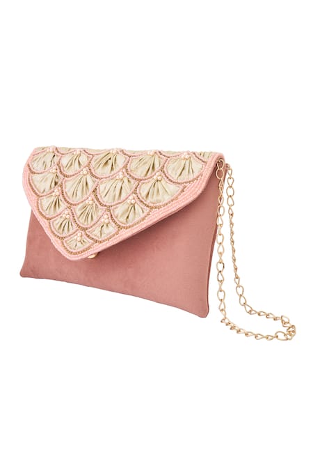 Boxwish By Bhumika Mermaid Scallop Pearl Flap Clutch 