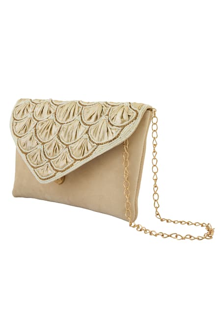 Boxwish By Bhumika Mermaid Scallop Moti Embellished Flap Clutch 