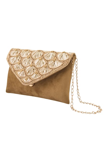 Boxwish By Bhumika Scallop Moti Embellished Flap Clutch 