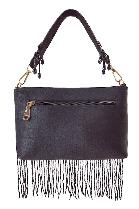 Buy Black Cutdana Fringe Embellished Bucket Bag by Boxwish By