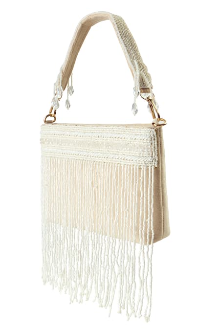 Boxwish By Bhumika Cutdana Fringe & Crystal Embellished Bucket Bag 