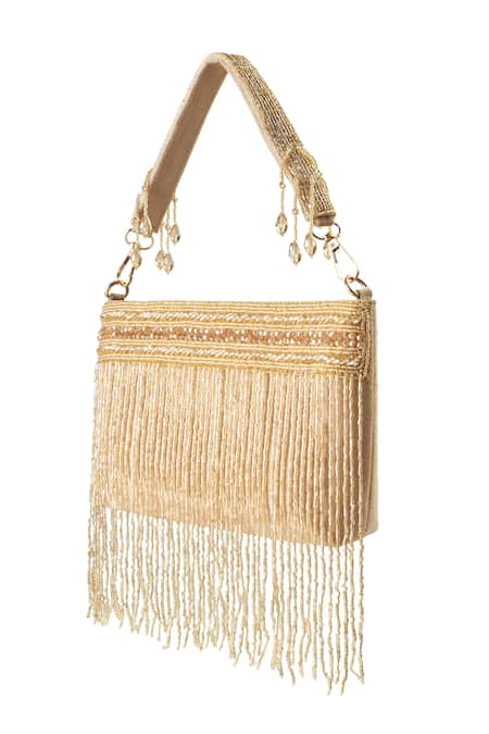 Boxwish By Bhumika Gold Cutdana Tassel And Crystal Embellished Bucket Bag 